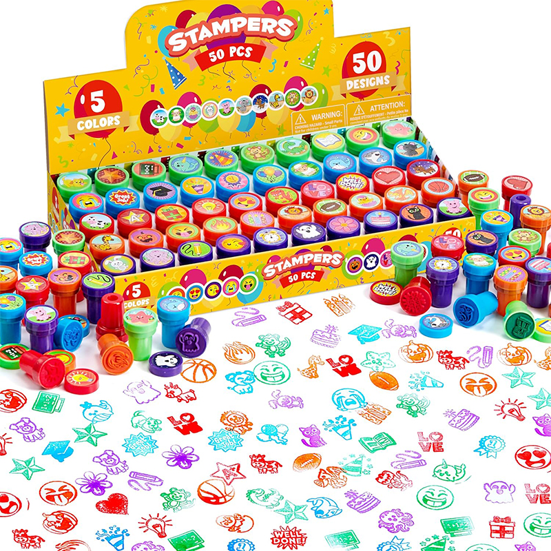 JOYIN 50 Pcs Assorted Stamps for Kids -Self-Ink Stamps with 50 Designs for Birthday Party Favor, Carnival Prizes,School Stampers, Goodie Bag,Halloween, Christmas (Zoo, Holiday Stampers)